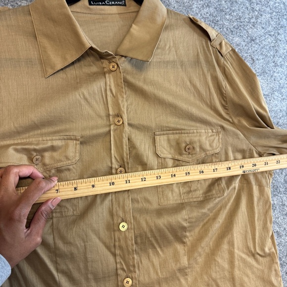 Luisa Cerano Tan Button Down Shirt Size 14 Utility Cotton Blouse Workwear - Picture 12 of 16